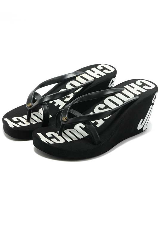 Juicy Couture High Wedges Flip Flops Black White